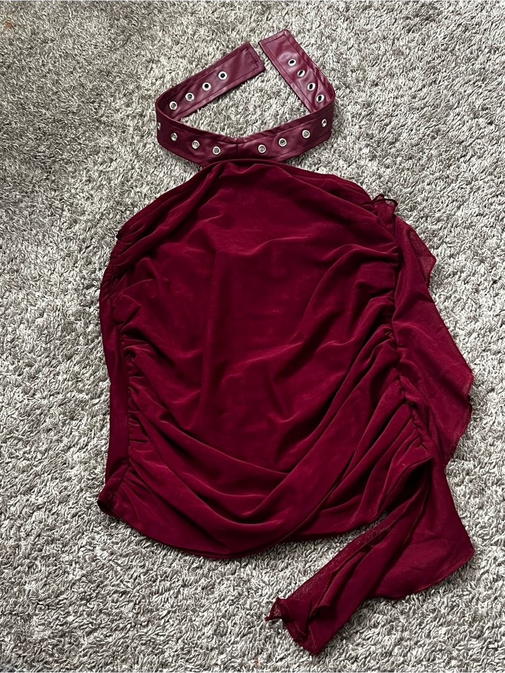 One-Shoulder Ruched Halter Dress in Wine